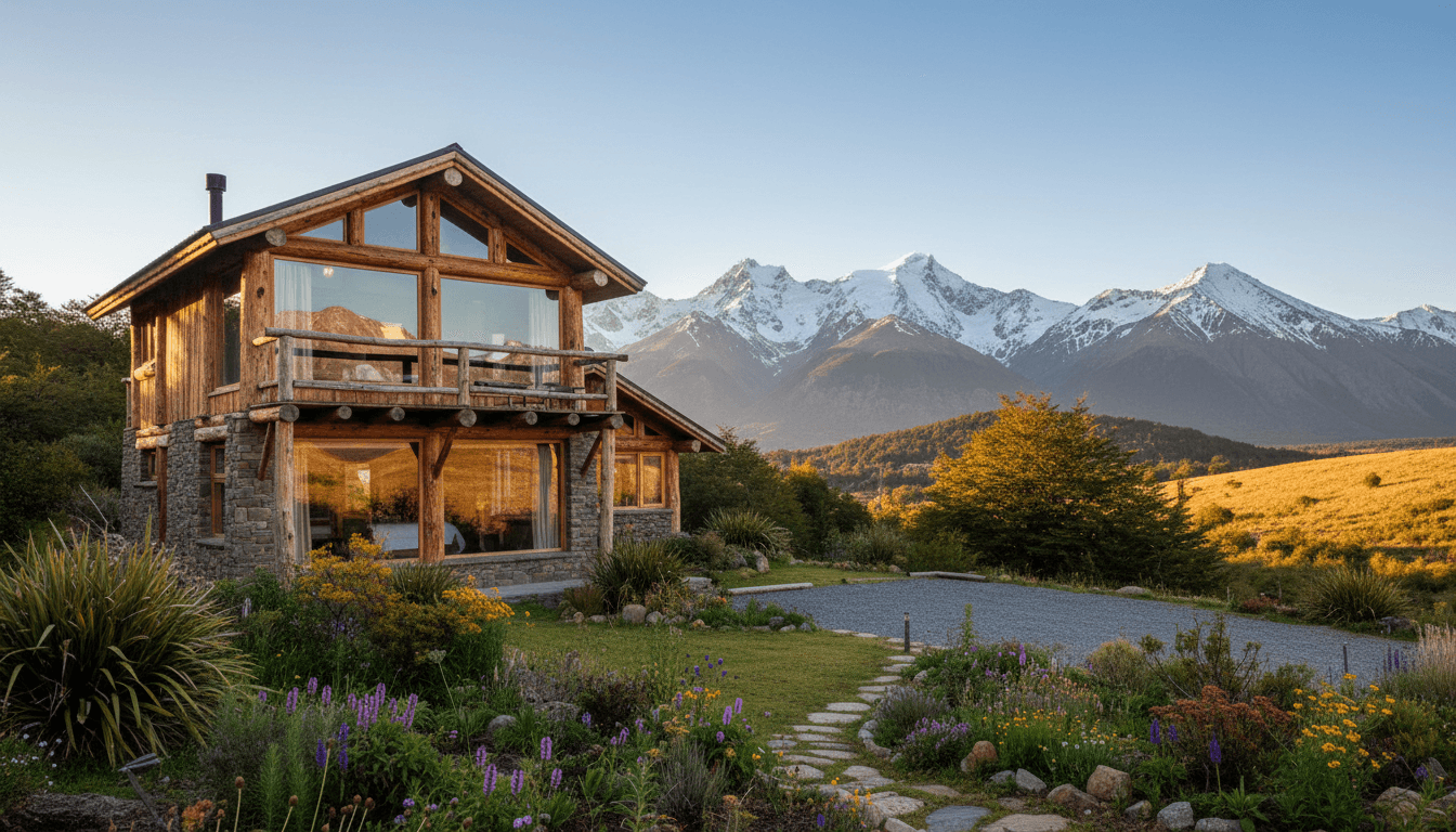 Cabaña moderna de Cabañas La Hilda con vistas a las montañas de Esquel